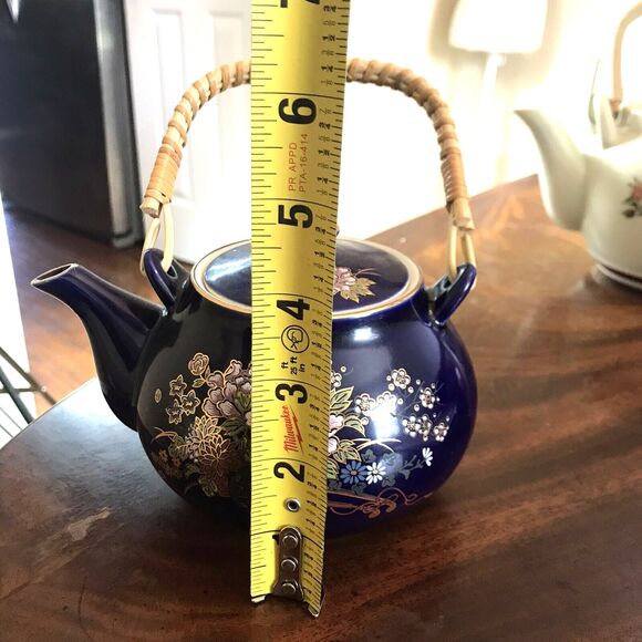 Vintage KUTANI JAPANESE TEA SET Cobalt Blue Porcelain Flower Cart Gold Leaf Trim - Picture 15 of 15